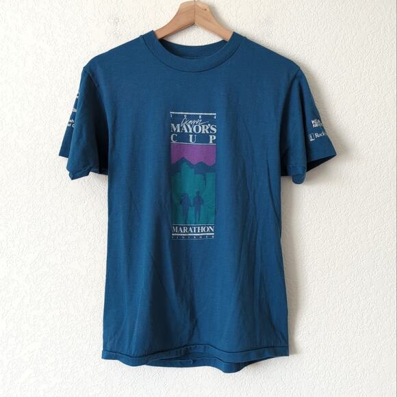 Vintage Hanes 80s Tee Combed Cotton USA Denver Marathon Cup 1984 T-Shirt Medium - Picture 2 of 11